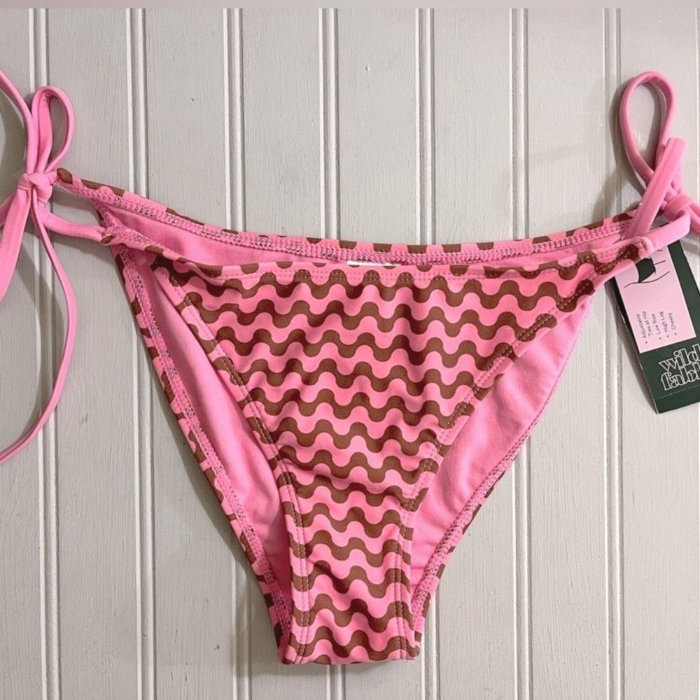 Wild Fable Low Rise High Leg Cheeky Bikini Bottoms Womens Small Pink Brown Waves